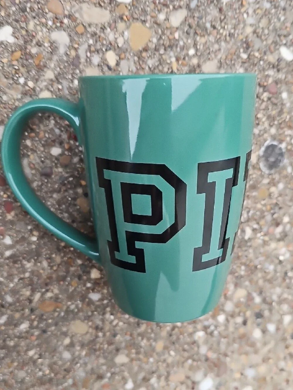 PINK Victoria's Secret Teal Ceramic Mug with Black Lettering 16.9 fl.oz